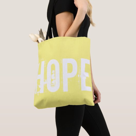 Helderzonnig geel met witte Hope-tekst Tote Bag (Dichtbij)
