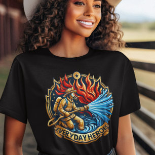 Heldhaftige brandweerman in brand t-shirt