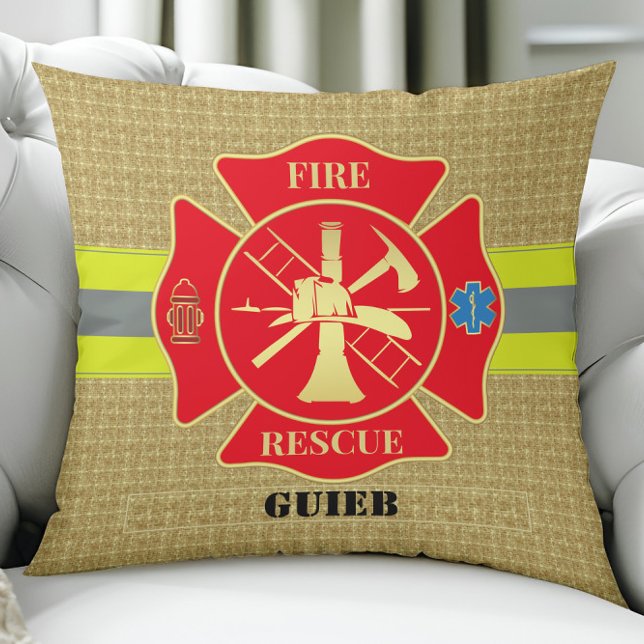 Heldhaftige brandweerman Maltese Cross Design Kussen (Firefighter Fire Rescue Bunker Turnout Gear Custom Throw Pillow)