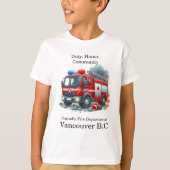 Heldhaftige brandweerman pakt brand in stad aan t-shirt (Voorkant)