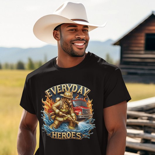 Heldhaftige brandweerman vecht in brand t-shirt