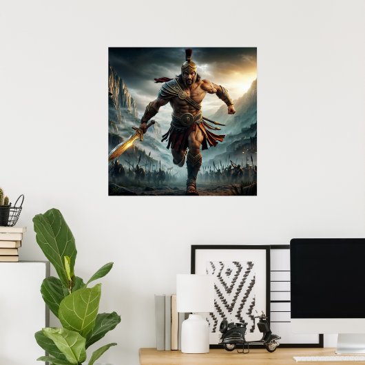 Heldhaftige Bronze Epic Warrior Charging Digitale  Poster (Thuiskantoor)