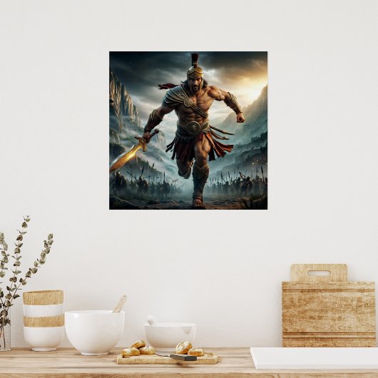 Heldhaftige Bronze Epic Warrior Charging Digitale  Poster (Keuken)