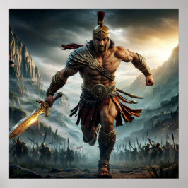 Heldhaftige Bronze Epic Warrior Charging Digitale  Poster