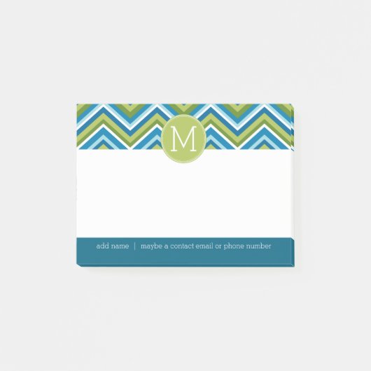 Hele Bright Chevron Pattern met aangepast monogram Post-it® Notes (Voorkant)