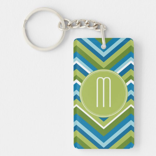 Hele Bright Chevron Pattern met aangepast monogram Sleutelhanger (Voorkant)