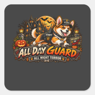 Hele Dag Bewaking Alle Nacht Terreur Corgi Hallowe Vierkante Sticker