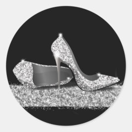 Hele Hiel-schoenen Silver Glitter Favor Ronde Sticker