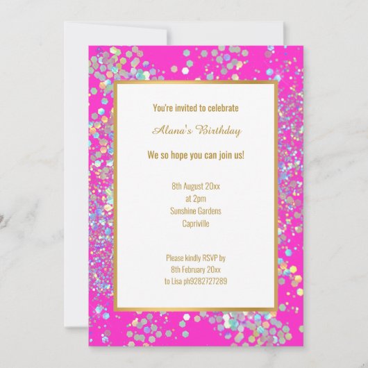 HELE HOT PINK WHITE HOLOGRAPHIC SPOT KAART (Voorkant)