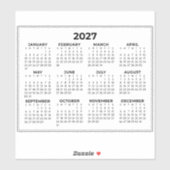 Hele Jaar 2027 Horizontale Kalender Zwart En Wit Sticker (Vel)