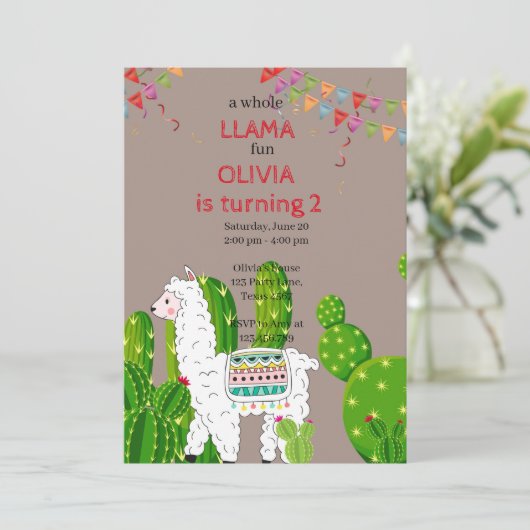 Hele lama leuke verjaardagsuitnodiging Alpace Cact Kaart (Staand voorkant)