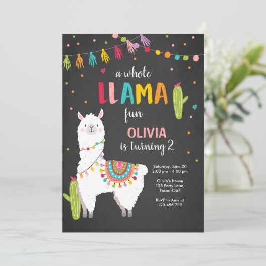 Hele lama leuke verjaardagsuitnodiging Alpace Cact Kaart (Staand voorkant)