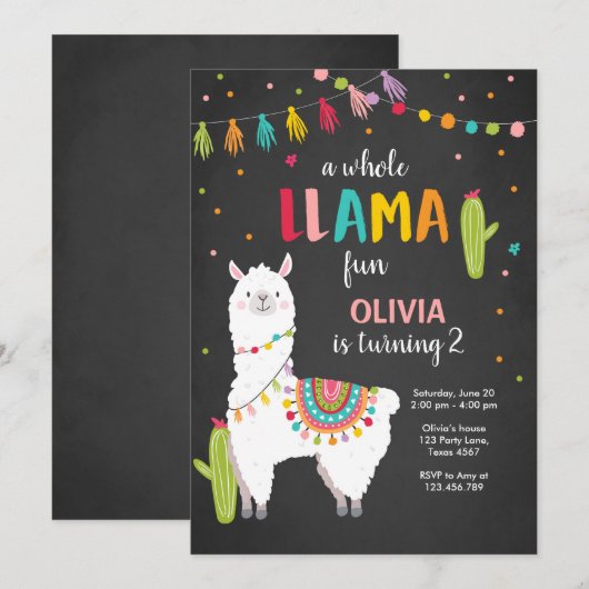 Hele lama leuke verjaardagsuitnodiging Alpace Cact Kaart (Voorkant / Achterkant)