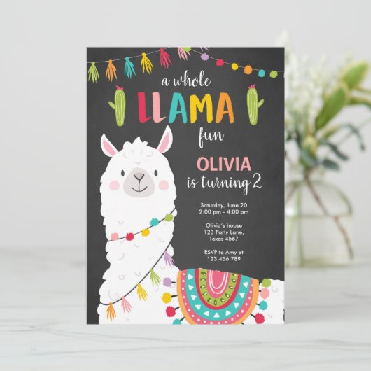 Hele lama leuke verjaardagsuitnodiging Alpace Fies Kaart (Staand voorkant)