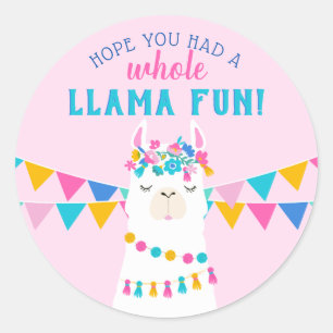 Hele Lama Plezier Roze Verjaardagsfeestje Meisje Ronde Sticker