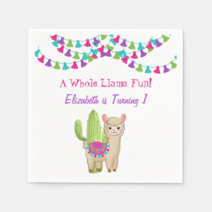 Hele Lama Pret Roze Paarse Cactus Kinderverjaardag Servet