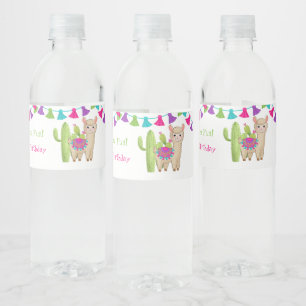 Hele Lama Pret Roze Paarse Cactus Kinderverjaardag Waterfles Etiket