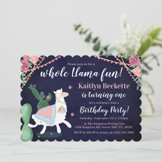 Hele Llama Fun. 1e uitnodiging van de partij van B (Staand voorkant)