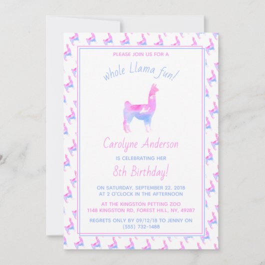 Hele Llama Fun. Birthday Party Kaart (Voorkant)