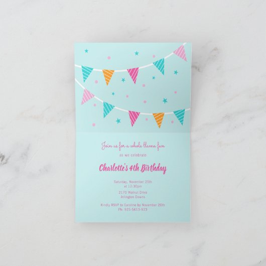 Hele Llama Fun Cake 4th Birthday Aqua (Binnen)