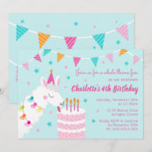 Hele Llama Fun Cake 4th Birthday Aqua Kaart (Voorkant / Achterkant)