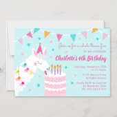 Hele Llama Fun Cake 4th Birthday Aqua Magnetische Uitnodiging (Voorkant)