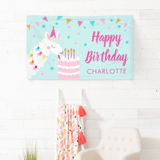 Hele Llama Fun Cake 4th Birthday Aqua Spandoek (Insitu)