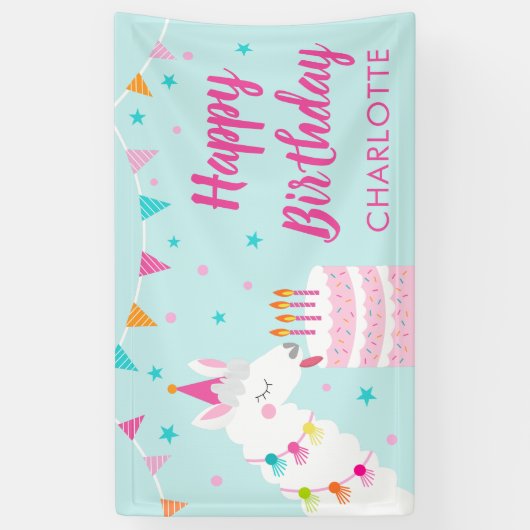 Hele Llama Fun Cake 4th Birthday Aqua Spandoek (Verticaal)