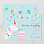 Hele Llama Fun Cake 5th Birthday Aqua Kaart (Voorkant / Achterkant)