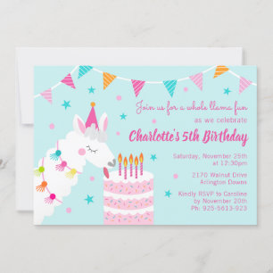 Hele Llama Fun Cake 5th Birthday Aqua Kaart