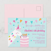 Hele Llama Fun Cake 5th Birthday Aqua Uitnodiging Briefkaart (Voorkant / Achterkant)