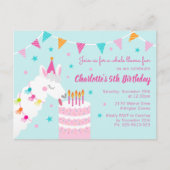 Hele Llama Fun Cake 5th Birthday Aqua Uitnodiging Briefkaart (Voorkant)