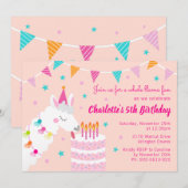Hele Llama Fun Cake 5th Birthday Coral Kaart (Voorkant / Achterkant)