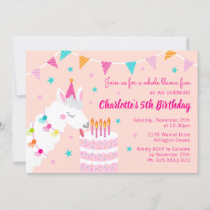 Hele Llama Fun Cake 5th Birthday Coral Kaart
