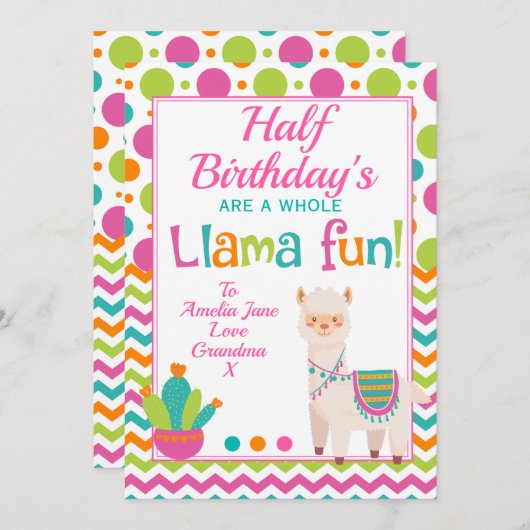 Hele Llama Fun Halve Verjaardag Feestdagenkaart (Voorkant / Achterkant)