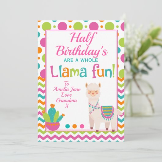 Hele Llama Fun Halve Verjaardag Feestdagenkaart (Staand voorkant)