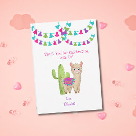 Hele Llama Fun Pink Paarse Cactus Kind Birthday Bedankkaart