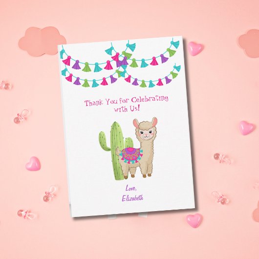 Hele Llama Fun Pink Paarse Cactus Kind Birthday Bedankkaart