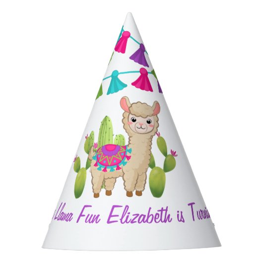 Hele Llama Fun Pink Paarse Cactus Kind Birthday Feesthoedjes (Voorkant)