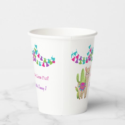 Hele Llama Fun Pink Paarse Cactus Kind Birthday Papieren Bekers (Rechts)