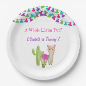 Hele Llama Fun Pink Paarse Cactus Kind Birthday Papieren Bordje (Voorkant)