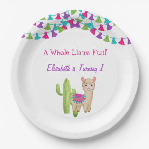 Hele Llama Fun Pink Paarse Cactus Kind Birthday Papieren Bordje