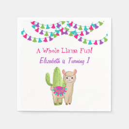 Hele Llama Fun Pink Paarse Cactus Kind Birthday Servet