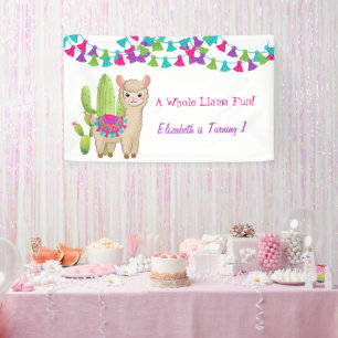 Hele Llama Fun Pink Paarse Cactus Kind Birthday Spandoek