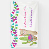 Hele Llama Fun Pink Paarse Cactus Kind Birthday Spandoek (Verticaal)
