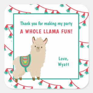 Hele Llama Fun Verjaardagsfeest dank u gunst Vierkante Sticker
