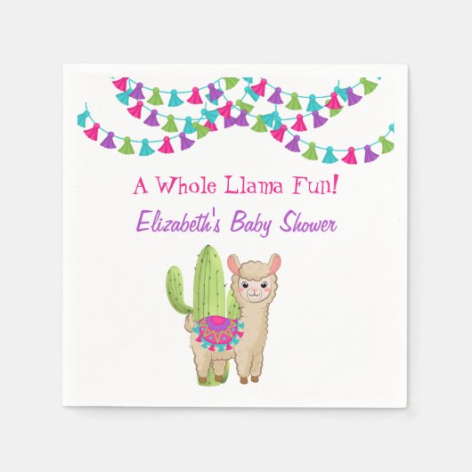 Hele Llama Leuk Roze Paarse Cactus Baby shower Servet (Voorkant)