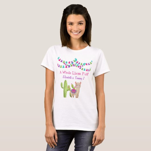 Hele Llama Leuk Roze Paarse Cactus Verjaardag T-shirt (Voorkant volledig)