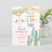 Hele Llama Leuke Cactus Verjaardag Uitnodiging (Staand voorkant)