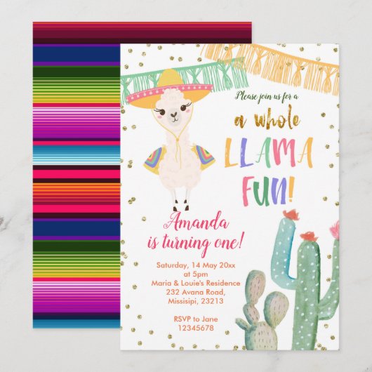 Hele Llama Leuke Cactus Verjaardag Uitnodiging (Voorkant / Achterkant)